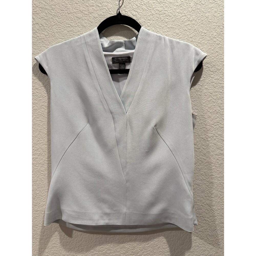 VTG Classiques Entier 100% Silk‎ Blouse in Light Blue/Gray PS